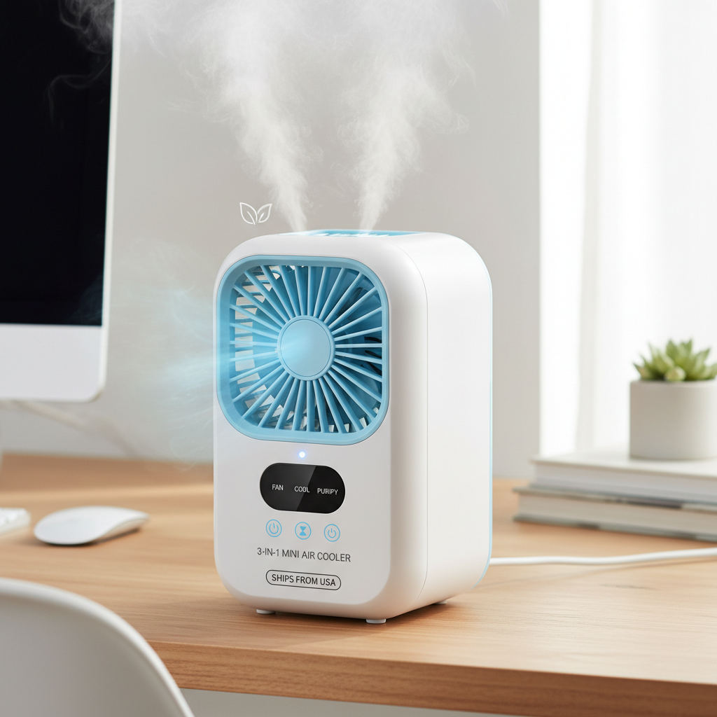 Portable 3-in-1 Air Cooler Fan – Mini AC for Room, Office & Car | Fast Cooling + Humidifier | Ships from USA 🇺🇸 | TikTok & Amazon Hot Seller!